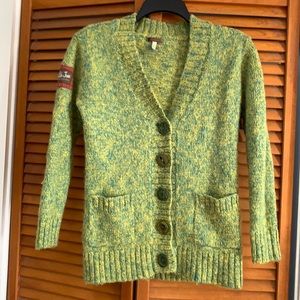 Matilda Jane Sweater, Size M, Green,Turquoise, and Yellow Cardigan